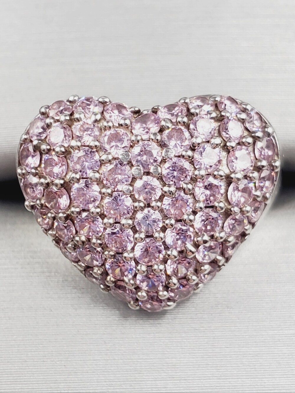 Pink Ice Heart Pave Bubble Puff Dome Ring - 925 Sterling Silver